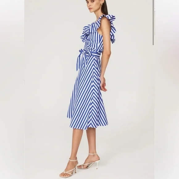 Ralph Lauren Striped Ruffled Shirt Dress Wrap Sleeveless Blue White Stripe Sz 4 - Picture 12 of 14